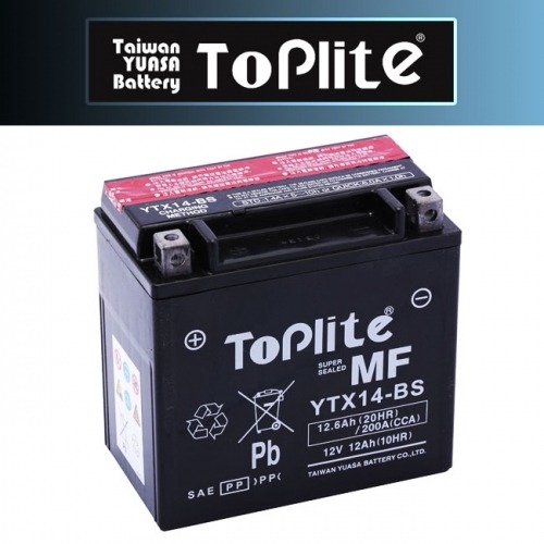 [바이크팩토리]YUASA 대만 TOPLITE YTX14-BS 무보수 배터리-12V12A(KC인증제품)